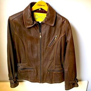 WOMENS LLOYD ELLIOT'S COUNTRY CLUB GENUINE LEATHER JACKET BROWN SIZE S